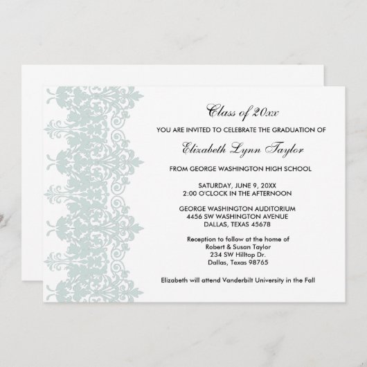 Blauwgroen Blue School Afstuderen aankondiging (Voorkant / Achterkant)