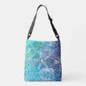 Blauwgroen Blue Seashells Zeesterren Shell Beachy Crossbody Tas (Achterkant)