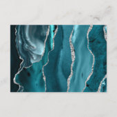 Blauwgroen Blue Silver Agate Dark Wedding Receptie Informatiekaartje (Achterkant)