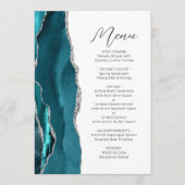 Blauwgroen Blue Silver Agate Modern Script Wedding Menu (Voorkant)
