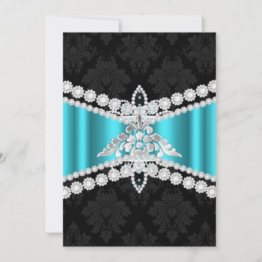 Blauwgroen Blue Silver Black Tiara Sweet 16 Uitnod Kaart (Achterkant)