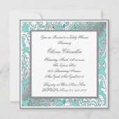 Blauwgroen Blue Silver Carriage Baby Shower Uitnod Kaart (Achterkant)