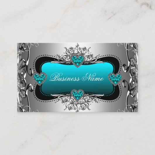 Blauwgroen Blue Silver Diamond Afbeelding Hearts E Visitekaartje (Voorkant)