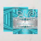 Blauwgroen Blue Silver Diamonds Pearl Birthday Par Kaart (Voorkant / Achterkant)