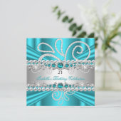 Blauwgroen Blue Silver Diamonds Pearl Birthday Par Kaart (Staand voorkant)