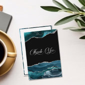 Blauwgroen Blue Silver Faux Glitter Bedankkaart