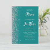 Blauwgroen Blue Silver Glitter Calligrafie Wedding Kaart (Staand voorkant)