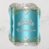 Blauwgroen Blue Silver Gold Quinceanera Birthday P Kaart (Voorkant / Achterkant)