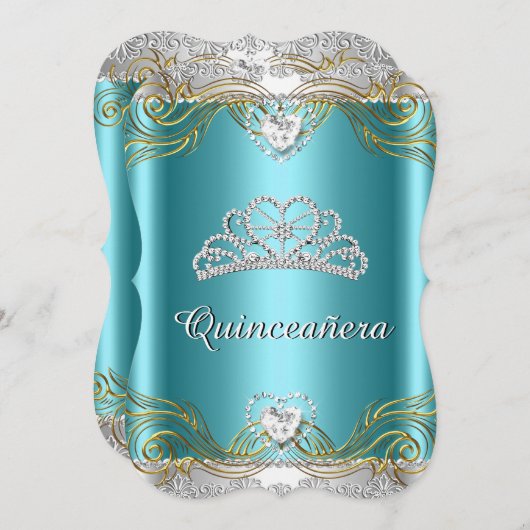 Blauwgroen Blue Silver Gold Quinceanera Birthday P Kaart (Voorkant / Achterkant)