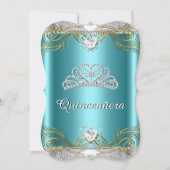 Blauwgroen Blue Silver Gold Quinceanera Birthday P Kaart (Voorkant)