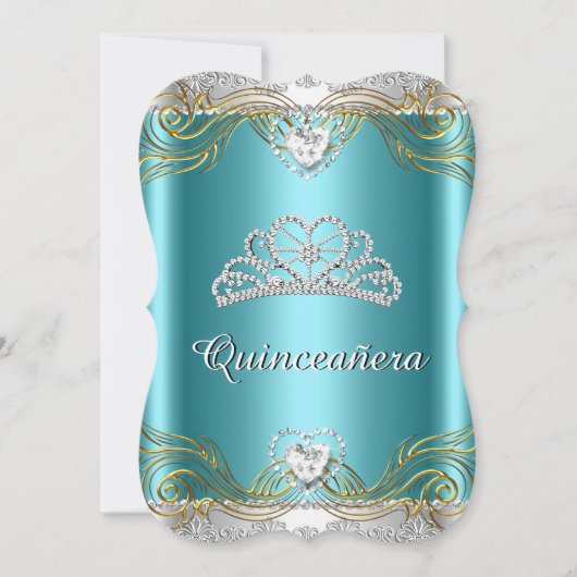 Blauwgroen Blue Silver Gold Quinceanera Birthday P Kaart (Voorkant)