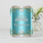Blauwgroen Blue Silver Gold Quinceanera Birthday P Kaart (Staand voorkant)
