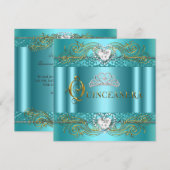 Blauwgroen Blue Silver Gold Quinceanera Birthday P Kaart (Voorkant / Achterkant)