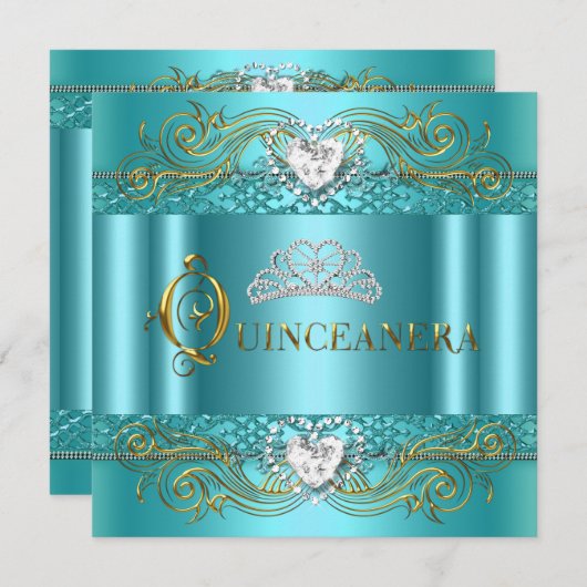 Blauwgroen Blue Silver Gold Quinceanera Birthday P Kaart (Voorkant / Achterkant)