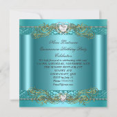 Blauwgroen Blue Silver Gold Quinceanera Birthday P Kaart (Achterkant)