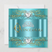 Blauwgroen Blue Silver Gold Quinceanera Birthday P Kaart (Voorkant)