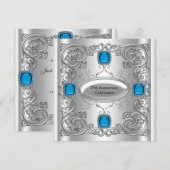 Blauwgroen Blue Silver Jubileum Party Kaart (Voorkant / Achterkant)