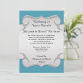 Blauwgroen Blue  Silver Lijst 25th Jubileum Kaart (Staand voorkant)