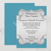 Blauwgroen Blue  Silver Lijst 25th Jubileum Kaart (Voorkant / Achterkant)