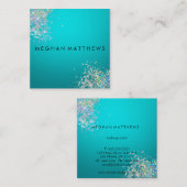 Blauwgroen Blue Silver Sparkles Beauty Vierkante Visitekaartje (Voorkant / Achterkant)