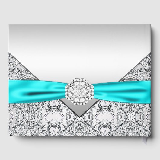 Blauwgroen Blue Silver Wedding Gastenboek (Achterkant)