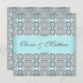 Blauwgroen Blue Silver Wedding Invitation Sjablone Kaart (Voorkant / Achterkant)