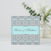 Blauwgroen Blue Silver Wedding Invitation Sjablone Kaart (Staand voorkant)