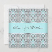 Blauwgroen Blue Silver Wedding Invitation Sjablone Kaart (Voorkant)