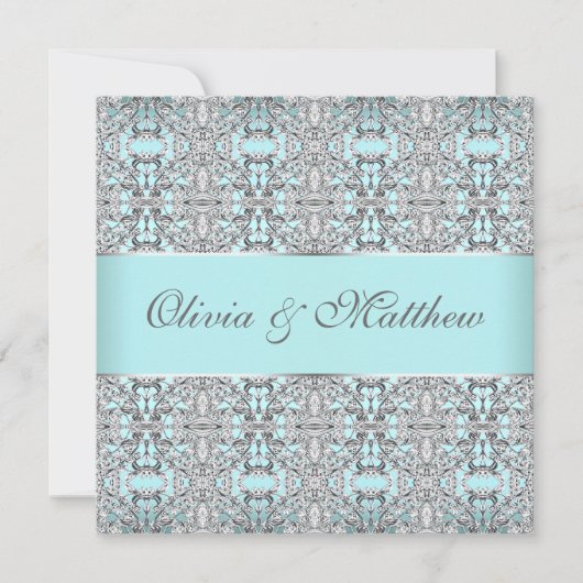 Blauwgroen Blue Silver Wedding Invitation Sjablone Kaart (Voorkant)