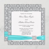 Blauwgroen Blue Silver Wedding Invitation Sjablone Kaart (Voorkant / Achterkant)