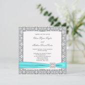 Blauwgroen Blue Silver Wedding Invitation Sjablone Kaart (Staand voorkant)