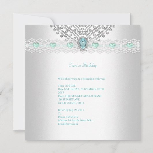 Blauwgroen BLUE Silver White Diamond 2 Kaart (Achterkant)