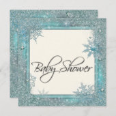 Blauwgroen Blue Snowflake Baby Shower Uitnodiginge Kaart (Voorkant / Achterkant)