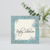 Blauwgroen Blue Snowflake Baby Shower Uitnodiginge Kaart (Staand voorkant)