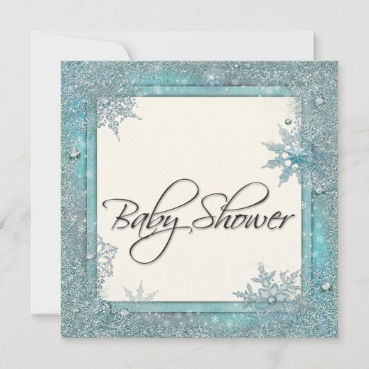 Blauwgroen Blue Snowflake Baby Shower Uitnodiginge Kaart (Voorkant)
