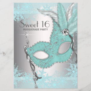 Blauwgroen Blue Snowflake Sweet 16 Masquerade Part Kaart