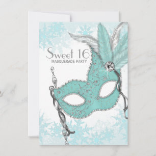 Blauwgroen Blue Snowflake Sweet 16 Masquerade Part Kaart