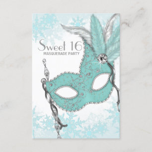 Blauwgroen Blue Snowflake Sweet 16 Masquerade Part Kaart
