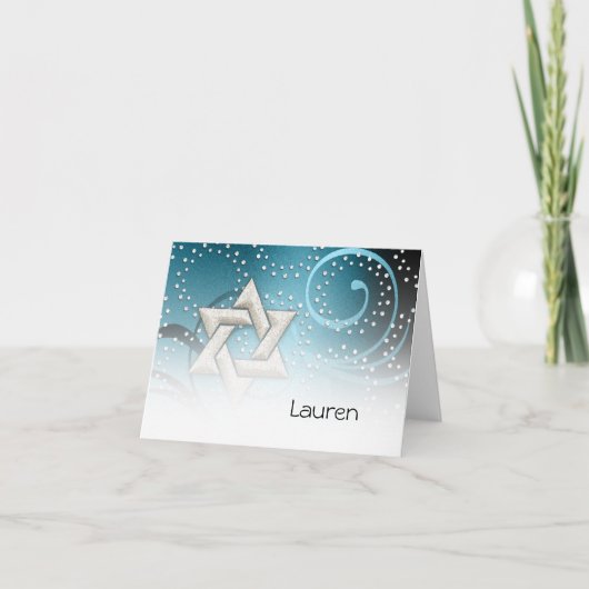 Blauwgroen Blue Star van de David en Crystals Dank Bedankkaart (Voorkant)