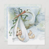 Blauwgroen Blue Stork Baby shower Kaart (Voorkant / Achterkant)