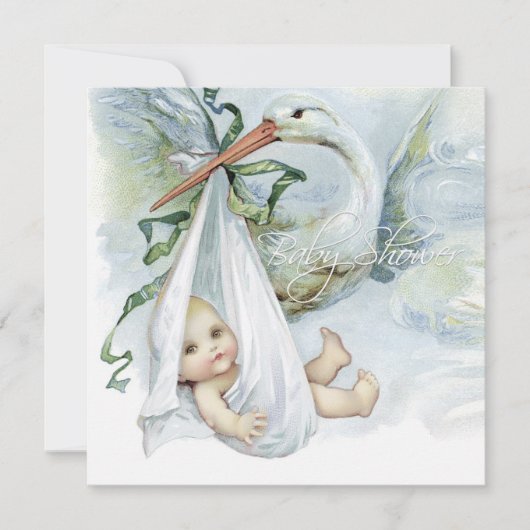 Blauwgroen Blue Stork Baby shower Kaart (Voorkant)