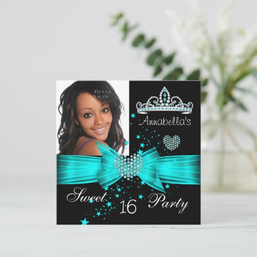 Blauwgroen Blue Sweet 16 Birthday Diamond Tiara Fo Kaart (Staand voorkant)