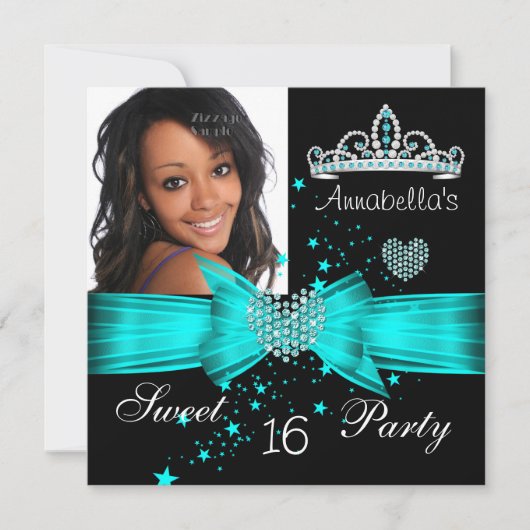 Blauwgroen Blue Sweet 16 Birthday Diamond Tiara Fo Kaart (Voorkant)