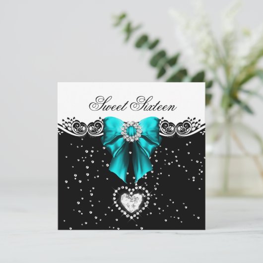 Blauwgroen Blue Sweet Sixteen Sweet 16 Party Kaart (Staand voorkant)