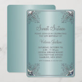 Blauwgroen Blue Sweet Sixteen verjaardagsfeestje Kaart (Voorkant / Achterkant)