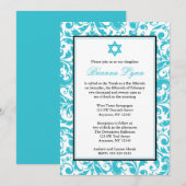 Blauwgroen Blue Swirl Damask Bat Mitzvah uitnodigi Kaart (Voorkant / Achterkant)