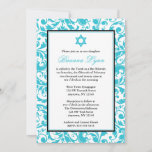 Blauwgroen Blue Swirl Damask Bat Mitzvah uitnodigi Kaart<br><div class="desc">Nodig uw gasten aan uw Bat Mitzvah in stijl met deze elegante blauwgroen blauwe draai damask uitnodiging uit. Stijlvol en formeel. Eenvoudig aan te passen voor uw evenement! Vlaanderen door © Mujka Design</div>