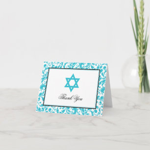 Blauwgroen Blue Swirl Damask Star van David Dank j Bedankkaart