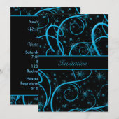 Blauwgroen Blue Swirls Black verjaardagsfeest uitn Kaart (Voorkant / Achterkant)