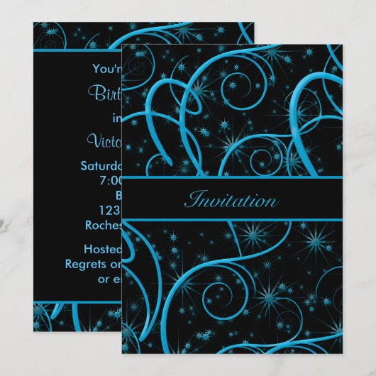Blauwgroen Blue Swirls Black verjaardagsfeest uitn Kaart (Voorkant / Achterkant)